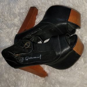 Black Pebble Leather Jeffrey Campbell Platform Heels.